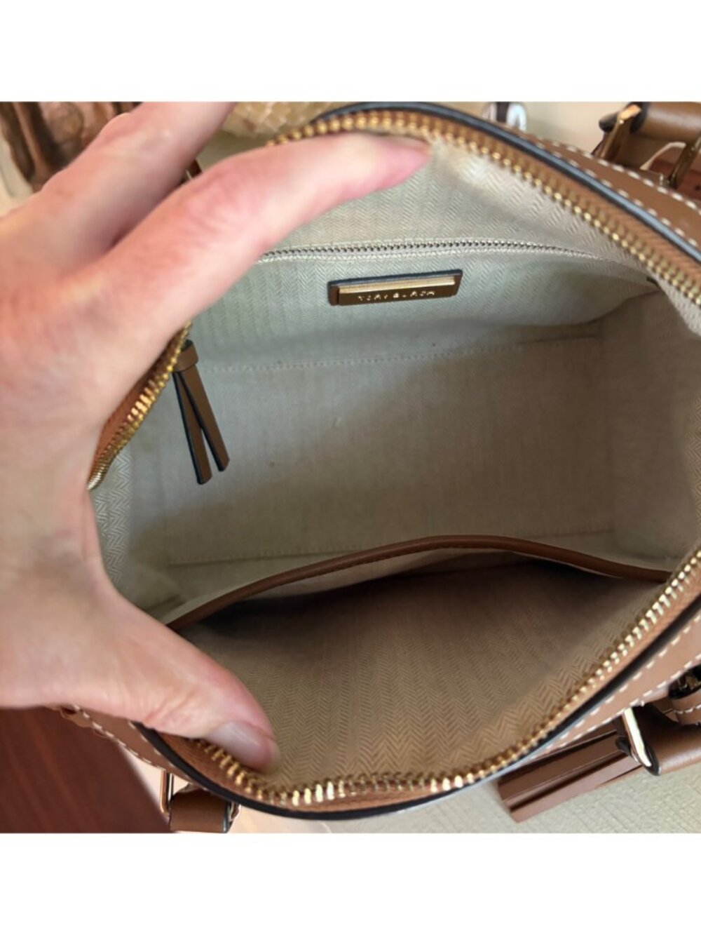 Tory Burch Thea Woven Leather McGraw Web Small Satchel Handbag Wide Crossbody Sh - Picture 12 of 16